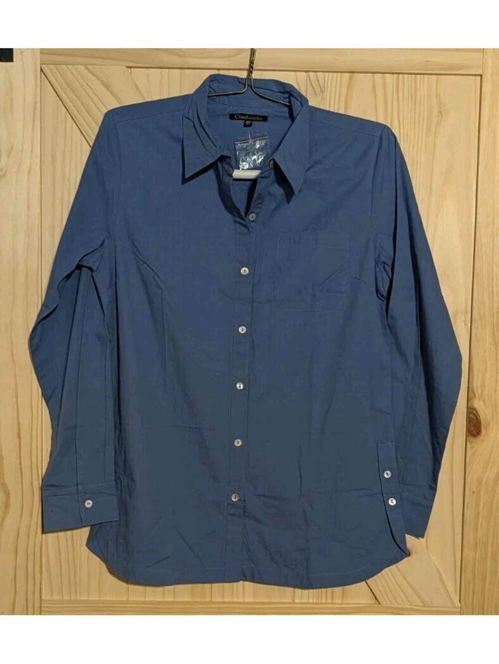 Chadwicks Women's Button Down Top- Blue Long Sleeve Size MT 100% Cotton NWOT